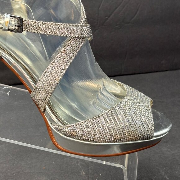 Style & Co High Heels Women’s 9M Karyn Silver Glitter Strappy Platform Stilettos - Picture 14 of 16